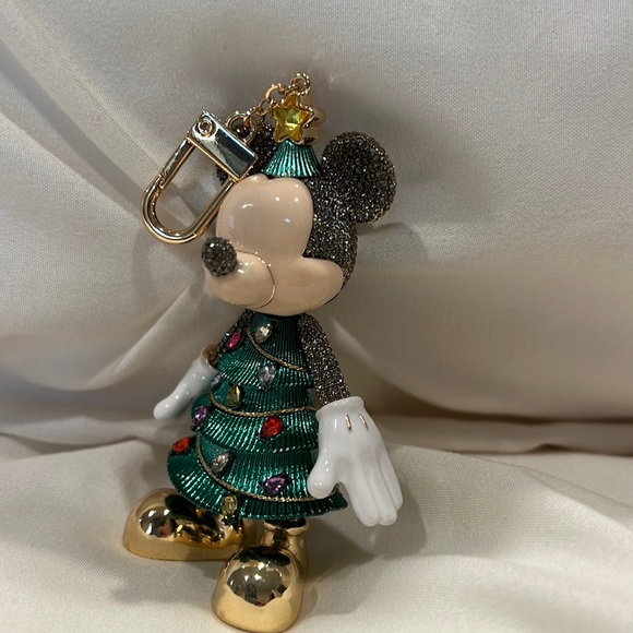 DISNEY X BAUBLEBAR Mickey Mouse Christmas Tree Crystal Bag Charm NWT Keychain - Picture 4 of 10